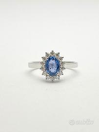 Anello oro 18KT zaffiro 1.00 e diamanti 0.32 VVS G