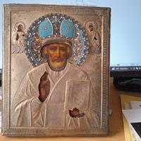 Quadro/icona Russa argento San Nicola XIX sec.