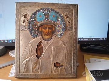 Quadro/icona Russa argento San Nicola XIX sec.