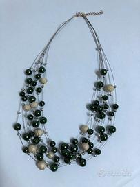 Collana Multifilo a Cascata Perle Verde Smeraldo