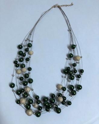 Collana Multifilo a Cascata Perle Verde Smeraldo