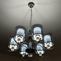 Lampadario a sospensione in metallo cromato.