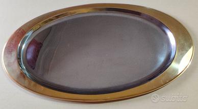 Vassoio ovale acciaio inox 18/10 bordo dorato