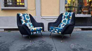 coppia poltrone design anni 50 gambe ferro ottone