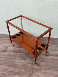 Carrello vintage portavivande in legno e vetro