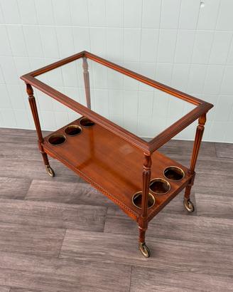Carrello vintage portavivande in legno e vetro