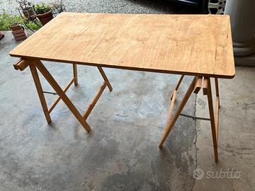 TAVOLO PIANO ABETE CON CAVALLETTI 1.8X122X62 CM