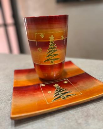 Vaso con piattino decorativo natalizio