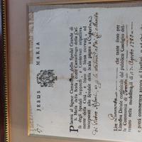 Pergamena del 1780 incorniciata Atto di dote