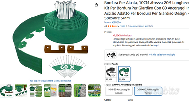 Bordura Per Aiuola 10CM H 20M L 60 Ancoraggi