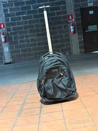 Zaino trolley nero con ruote e tasche zip