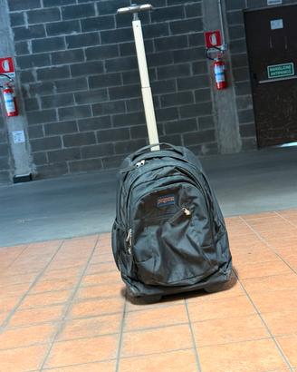 Zaino trolley nero con ruote e tasche zip