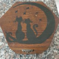 scatola legno esagonale  disegno gattini