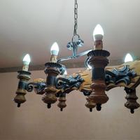 Lampadario in Legno e Ferro Battuto, Medievale