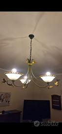 Lampadario 3 luci ferro battuto Stile Tiffany