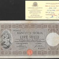 Banconota 1000 lire del Banco di Sicilia 1909