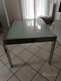 tavolo acciaio/cristallo allungabile 6/12 posti