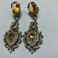 Orecchini vintage in argento e citrino. Pezzo raro