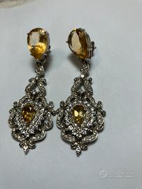 Orecchini vintage in argento e citrino. Pezzo raro