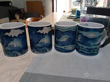 set 4 tazze delfino blu e bianche 
