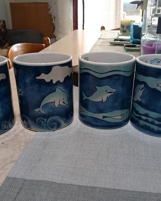 set 4 tazze delfino blu e bianche 