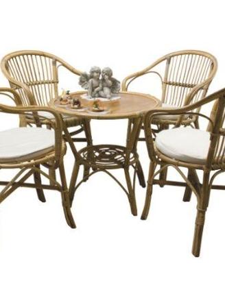 Set 4 poltrone vimini + tavolo + cuscini omaggio