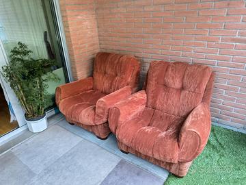 Poltrone Vintage anni '70 in velluto color ruggine