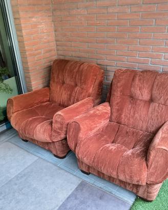 Poltrone Vintage anni '70 in velluto color ruggine