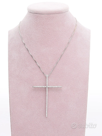 collana con ciondolo a croce diamantata 18kt