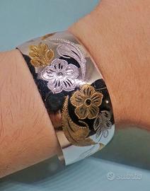 ARGENTO 925 bracciale schiava fascia vintage incis