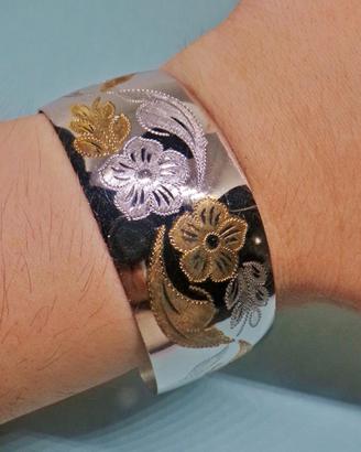 ARGENTO 925 bracciale schiava fascia vintage incis