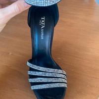 Sandali donna Tata neri con strass tacco a spillo