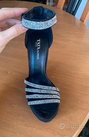 Sandali donna Tata neri con strass tacco a spillo