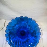 CENTRO TAVOLA/FRUTTIERA VETRO BLU ONDULATO