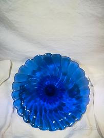 CENTRO TAVOLA/FRUTTIERA VETRO BLU ONDULATO