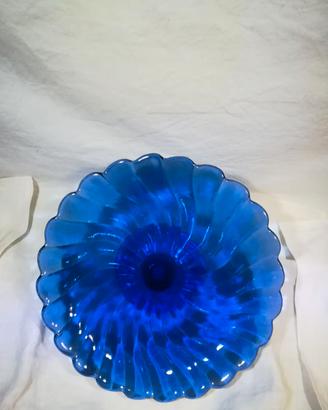 CENTRO TAVOLA/FRUTTIERA VETRO BLU ONDULATO