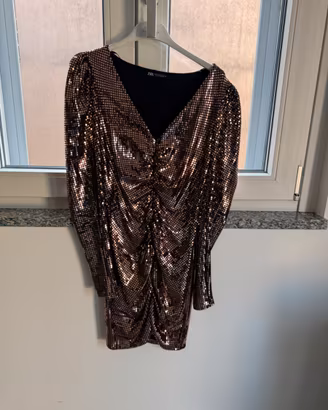 Abito corto di paillettes bronzo