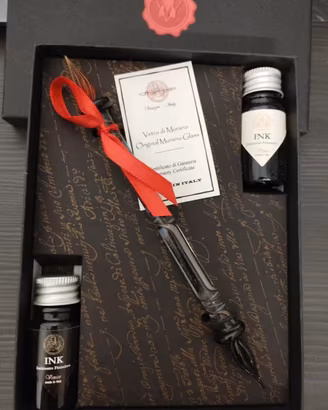 Set penna vetro di Murano certificato..nuova