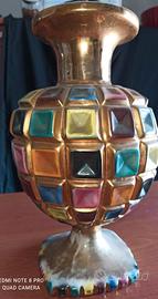 vaso vintage anni 70 smalto dorato e multicolor