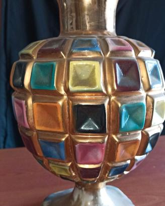vaso vintage anni 70 smalto dorato e multicolor