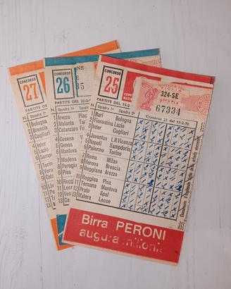 Schedine Totocalcio giocate del 1970