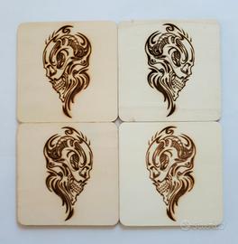 4 sottobicchieri, teschi 