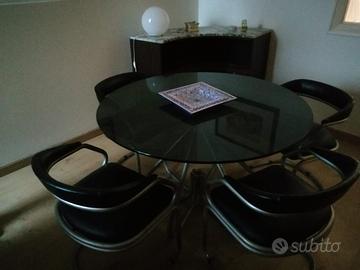 Tavolo rotondo in vetro e 4 sedie vintae anni 70