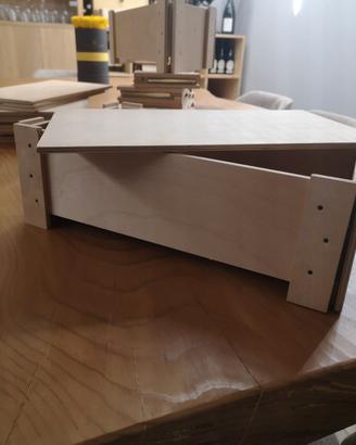 8 cassette legno per vino e porta oggeti 