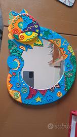 Specchio gatto dipinto a mano