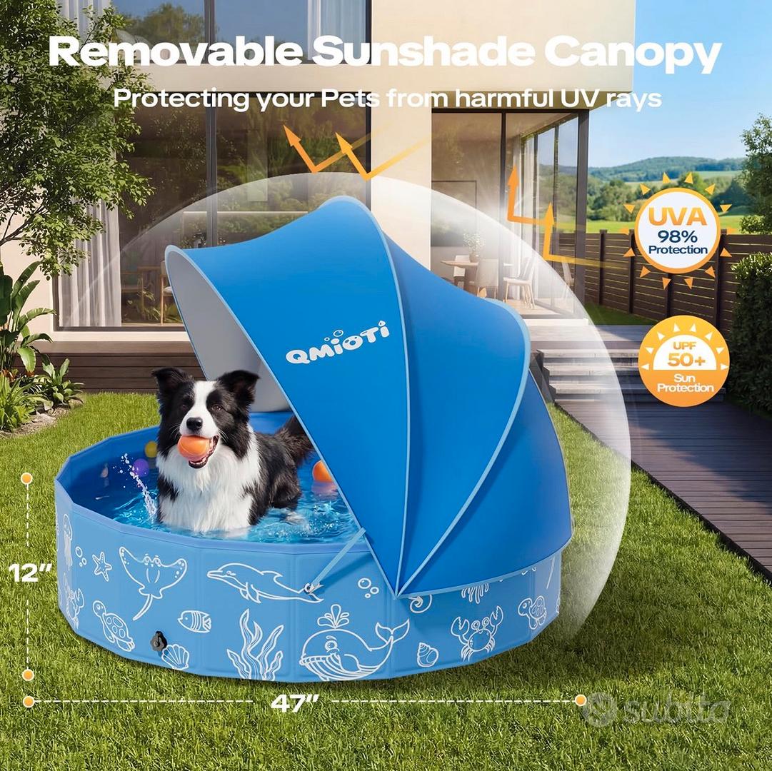 Piscina Pieghevole Per Cani 120 Cm – Antiscivolo, Senza Gonfiaggio, Per Bagno O Giochi, Adatta A Cuccioli E Cani Medi