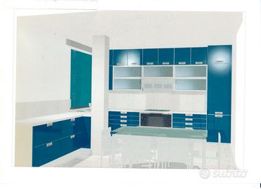 Cucina Laccata Blue Notte e ante Vetro/Alluminio