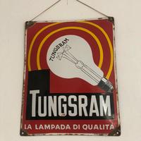 Insegna smaltata 1950 Tungsram lampadine lampada