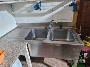 lavabo 2 fonfi grande in acciaio +gocciolatoio M2 