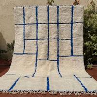 Tappeto in lana geometrico bianco e blu 3*2 m